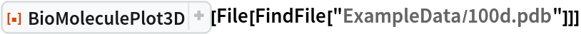 ResourceFunction[
 "BioMoleculePlot3D", ResourceSystemBase -> "https://www.wolframcloud.com/obj/resourcesystem/api/1.0"][File[FindFile["ExampleData/100d.pdb"]]]