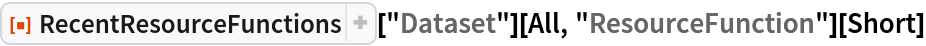 ResourceFunction["RecentResourceFunctions"]["Dataset"][All, "ResourceFunction"][Short]